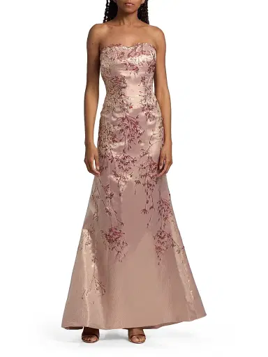 Rene Ruiz Collection Women's Metallic Jacquard Trumpet Gown - Pink - Size 18 | Thumbnail 2