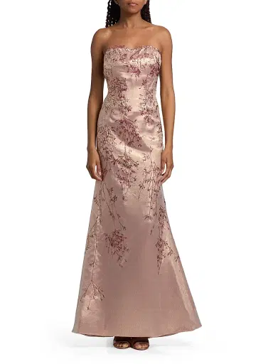 Rene Ruiz Collection Women's Metallic Jacquard Trumpet Gown - Pink - Size 18 | Thumbnail 3