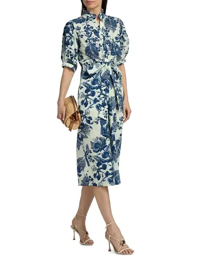 VERANDAH Women's Pushpanjali Floral Poplin Cotton Shirtdress - Ivory And Navy Gulmohar - Size XS | Thumbnail 2