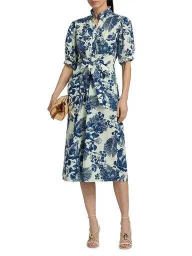 VERANDAH Women's Pushpanjali Floral Poplin Cotton Shirtdress - Ivory And Navy Gulmohar - Size XS | Thumbnail 3