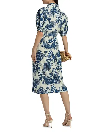 VERANDAH Women's Pushpanjali Floral Poplin Cotton Shirtdress - Ivory And Navy Gulmohar - Size XS | Thumbnail 5
