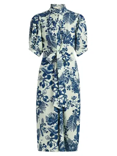 VERANDAH Women's Pushpanjali Floral Poplin Cotton Shirtdress - Ivory And Navy Gulmohar - Size XS | Thumbnail 1