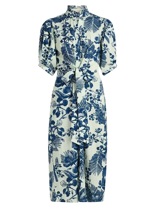 Verandah Women's Pushpanjali Floral Poplin Cotton Shirtdress -  And Navy Gulmohar
