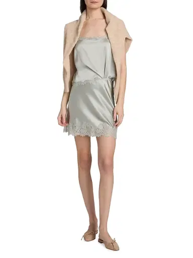 DÔEN Women's Giulietta Lace-Trim Silk Miniskirt | Thumbnail 2