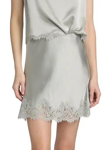 DÔEN Women's Giulietta Lace-Trim Silk Miniskirt | Thumbnail 3