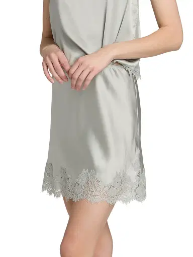 DÔEN Women's Giulietta Lace-Trim Silk Miniskirt | Thumbnail 4