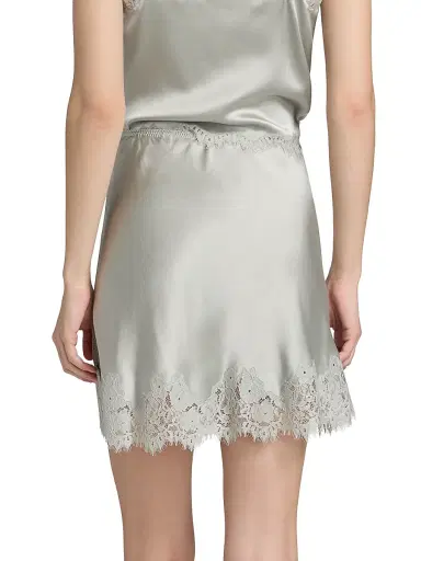 DÔEN Women's Giulietta Lace-Trim Silk Miniskirt | Thumbnail 5