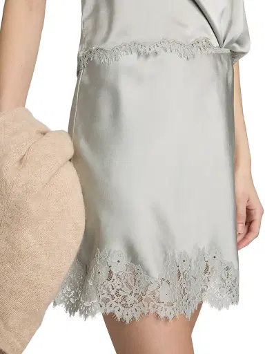 DÔEN Women's Giulietta Lace-Trim Silk Miniskirt | Thumbnail 6