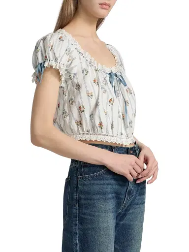 DÔEN Women's Nera Floral Cotton Crop Top - Creme Fleurs De Bordeaux - Size XS | Thumbnail 4 DÔEN Women's Nera Floral Cotton Crop Top - Creme Fleurs De Bordeaux - Size XS | Thumbnail 4