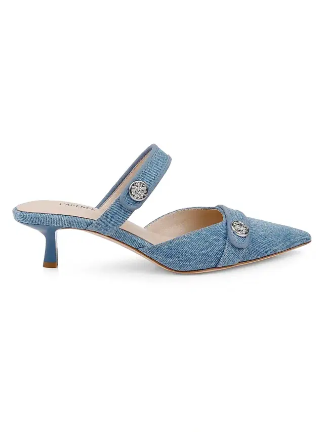 L'AGENCE Women's Gilliane 50MM Denim & Suede Mules - Light Denim