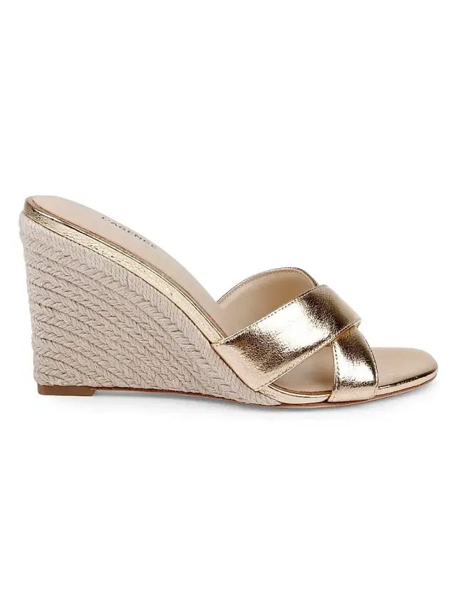 L'AGENCE Women's Rosaline 95MM Leather Espadrille Wedge Sandals - Gold Crackle Leather