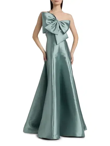 Amsale Women's Satin One-Shoulder Bow Gown - Jade - Size 16 | Thumbnail 2