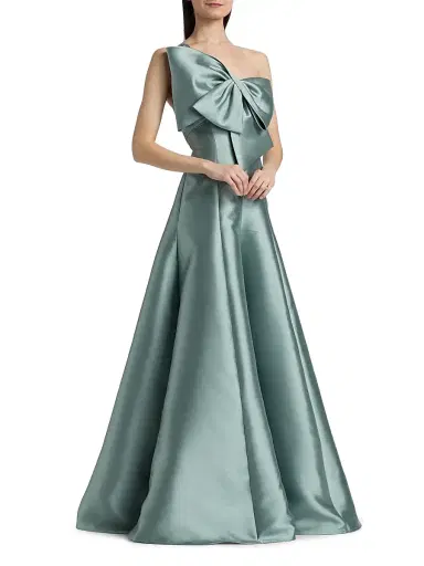 Amsale Women's Satin One-Shoulder Bow Gown - Jade - Size 16 | Thumbnail 3