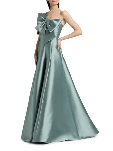 Amsale Women's Satin One-Shoulder Bow Gown - Jade - Size 16 | Thumbnail 4