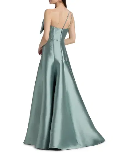 Amsale Women's Satin One-Shoulder Bow Gown - Jade - Size 16 | Thumbnail 5
