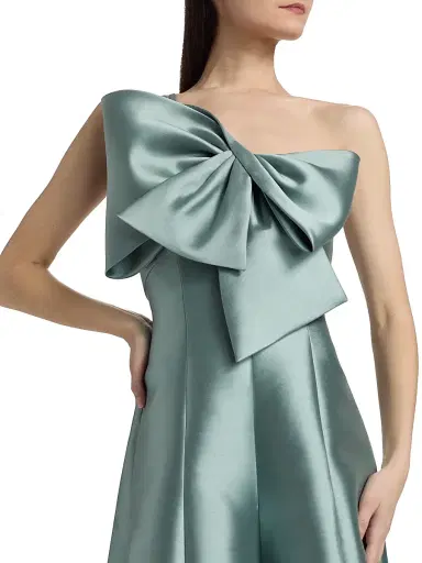 Amsale Women's Satin One-Shoulder Bow Gown - Jade - Size 16 | Thumbnail 6