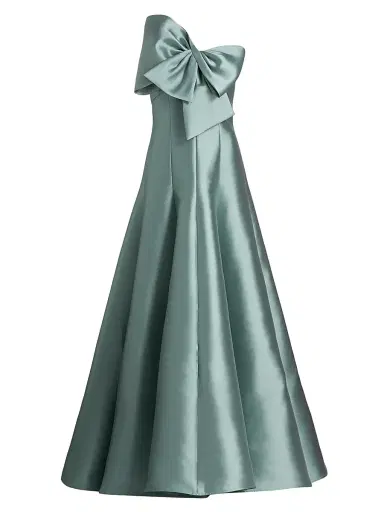 Amsale Women's Satin One-Shoulder Bow Gown - Jade - Size 16 | Thumbnail 1