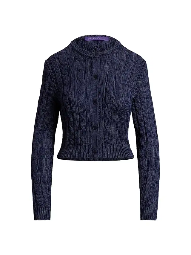Women's Cable-Knit Silk Crop Cardigan - Lux Navy Women's Cable-Knit Silk Crop Cardigan - Lux Navy