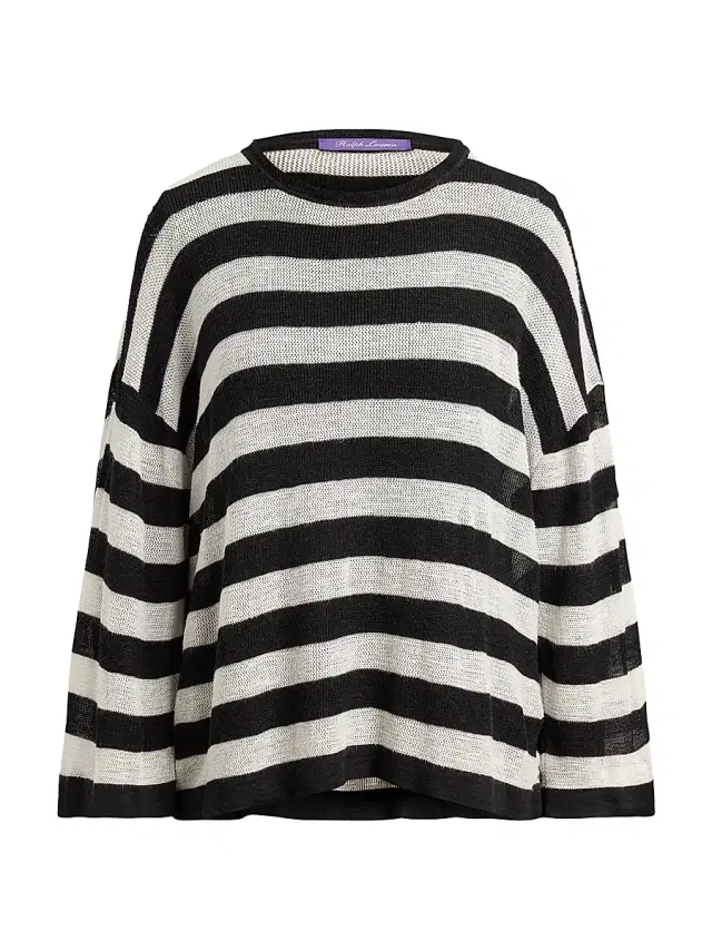 Ralph Lauren Collection Women's Striped Silk-Linen Crewneck Sweater - Black Lux Cream