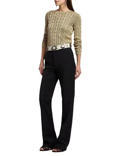 Ralph Lauren Collection Women's Cable-Knit Silk Crewneck Sweater - Light Tan | Thumbnail 2