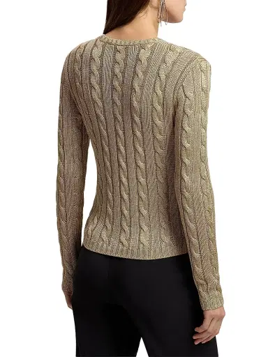 Ralph Lauren Collection Women's Cable-Knit Silk Crewneck Sweater - Light Tan | Thumbnail 5