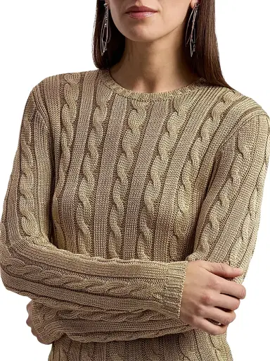 Ralph Lauren Collection Women's Cable-Knit Silk Crewneck Sweater - Light Tan | Thumbnail 6