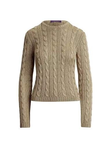 Ralph Lauren Collection Women's Cable-Knit Silk Crewneck Sweater - Light Tan | Thumbnail 1