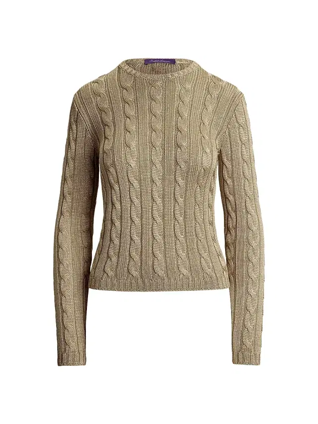 Ralph Lauren Collection Women's Cable-Knit Silk Crewneck Sweater - Light Tan