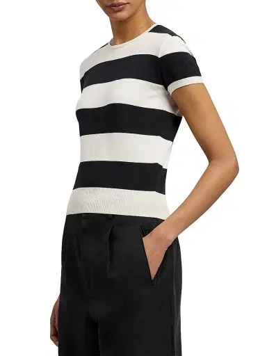 Ralph Lauren Collection Women's Striped Cotton-Silk Short-Sleeve Sweater | Thumbnail 4