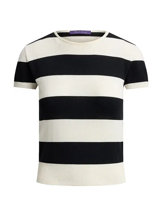 Women's Striped Cotton-Silk Short-Sleeve Sweater - Lux Cream Black