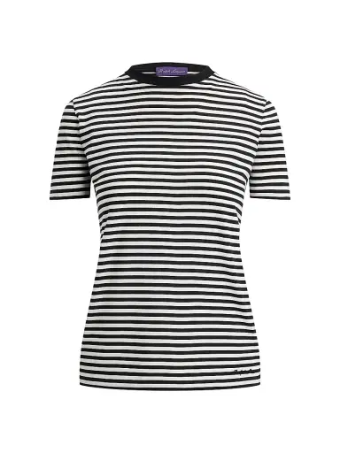 Ralph Lauren Collection Women's Hallie Striped Cotton Jersey T-Shirt - Black White | Thumbnail 1 Ralph Lauren Collection Women's Hallie Striped Cotton Jersey T-Shirt - Black White | Thumbnail 1