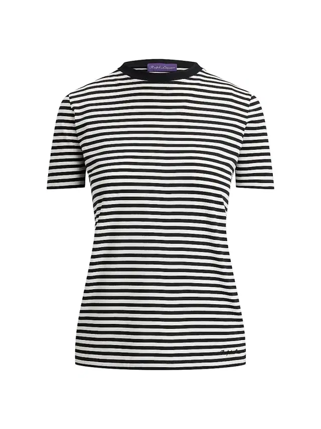 Ralph Lauren Collection Women's Hallie Striped Cotton Jersey T-Shirt - Black White