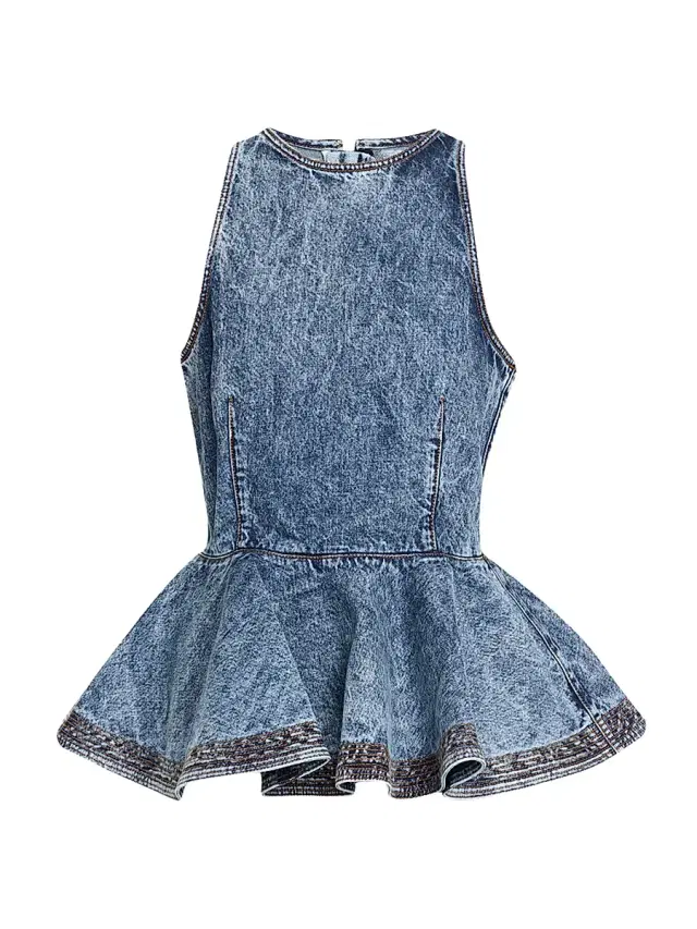 ALAIA Women's Denim Peplum Top - Bleu Neige
