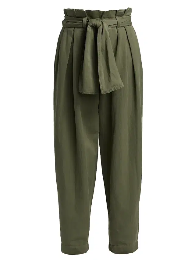 Women's Belted Cotton Twill Loose Pants - Vert