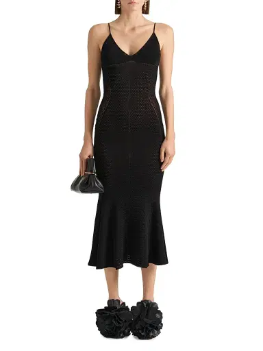 Givenchy Women's Midi Dress in Openwork Knit - Black | Thumbnail 2