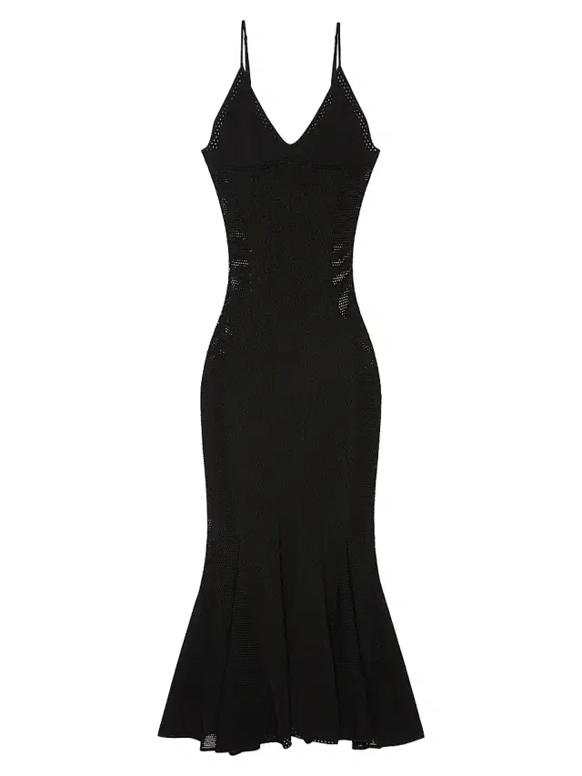 Women's Midi Dress in Openwork Knit - Black