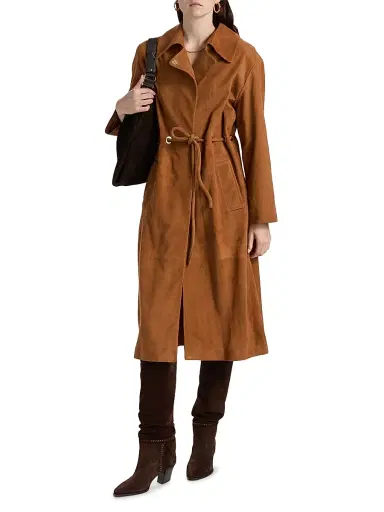 Ba&sh Women's Matte Suede Trench Coat - Camel - Size Large | Thumbnail 3