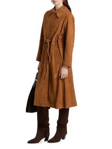 Ba&sh Women's Matte Suede Trench Coat - Camel - Size Large | Thumbnail 4