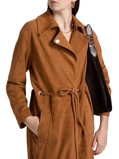 Ba&sh Women's Matte Suede Trench Coat - Camel - Size Large | Thumbnail 6