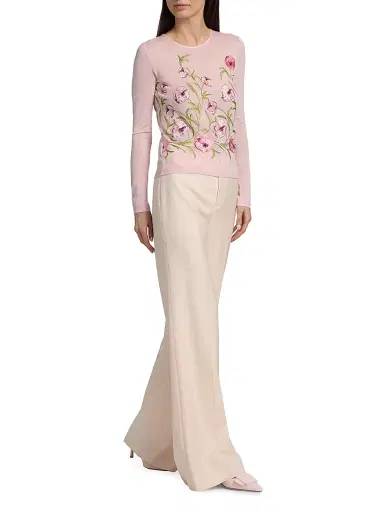 Giambattista Valli Women's Floral Embroidered Cashmere-Silk Top - Rose | Thumbnail 2 Giambattista Valli Women's Floral Embroidered Cashmere-Silk Top - Rose | Thumbnail 2