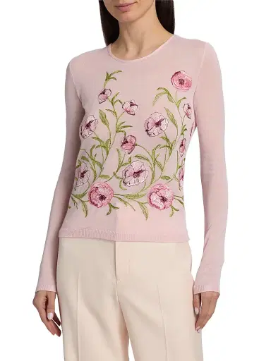 Giambattista Valli Women's Floral Embroidered Cashmere-Silk Top - Rose | Thumbnail 3 Giambattista Valli Women's Floral Embroidered Cashmere-Silk Top - Rose | Thumbnail 3