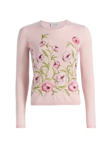 Giambattista Valli Women's Floral Embroidered Cashmere-Silk Top - Rose | Thumbnail 1 Giambattista Valli Women's Floral Embroidered Cashmere-Silk Top - Rose | Thumbnail 1