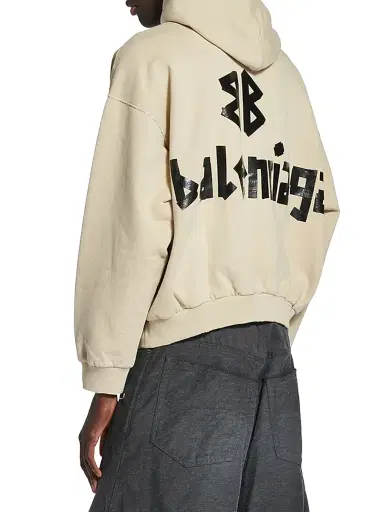 Balenciaga Men's Tape Type Ripped Pocket Hoodie - Beige | Thumbnail 4 Balenciaga Men's Tape Type Ripped Pocket Hoodie - Beige | Thumbnail 4