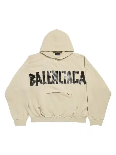 Balenciaga Men's Tape Type Ripped Pocket Hoodie - Beige | Thumbnail 1 Balenciaga Men's Tape Type Ripped Pocket Hoodie - Beige | Thumbnail 1