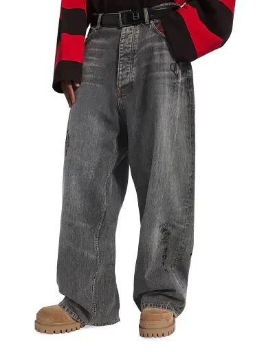 Balenciaga Men's Tattoo Baggy Jeans - Dark Grey - Size Medium | Thumbnail 3
