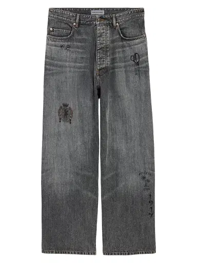 Balenciaga Men's Tattoo Baggy Jeans - Dark Grey - Size Medium | Thumbnail 1