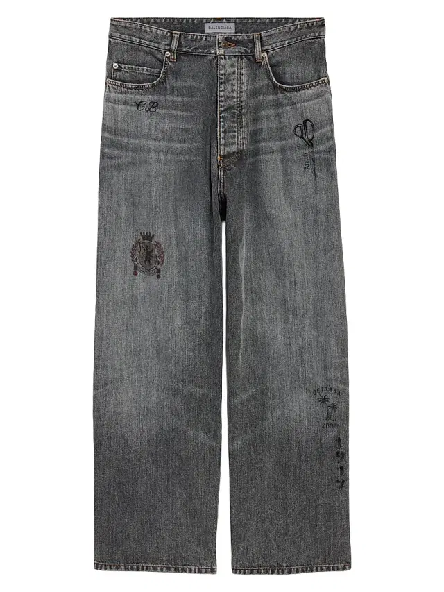 Balenciaga Men's Tattoo Baggy Jeans - Dark Grey