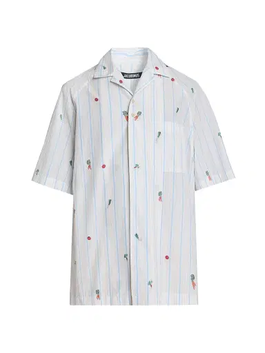 Jacquemus Men's La Chemise Striped-Cotton Short-Sleeve Shirt - Jacquard Classic Stripes - Size 46 | Thumbnail 1