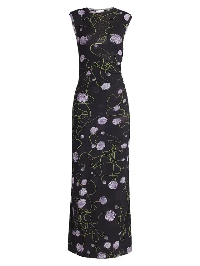 Women's Twisted Floral Mesh Maxi Dress