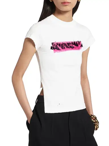 Balenciaga Women's Messy Spray Chopped Back T-Shirt - White - Size XL | Thumbnail 3 Balenciaga Women's Messy Spray Chopped Back T-Shirt - White - Size XL | Thumbnail 3